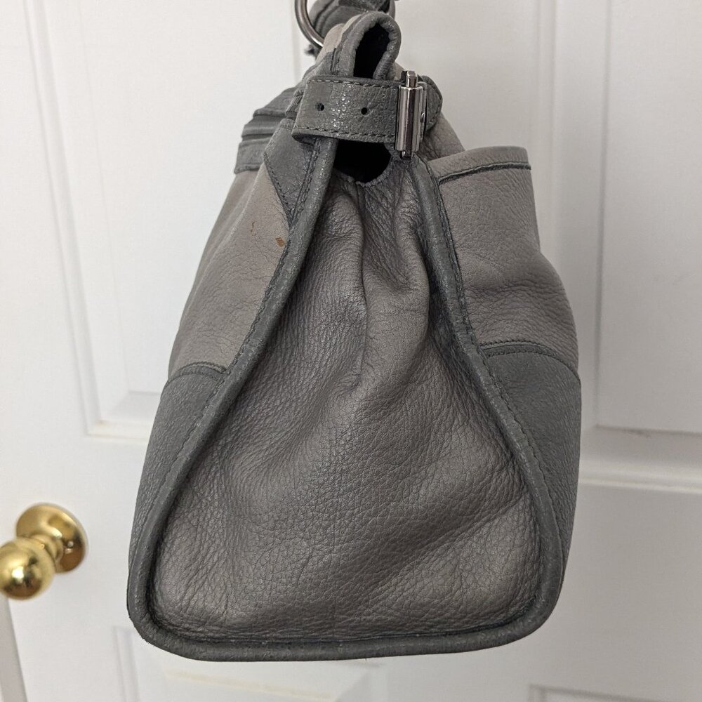 2000s Mulberry Gray Leather Large 2-Way Bag Shoulder Bag Top Handle Bag - Picture 6 of 16